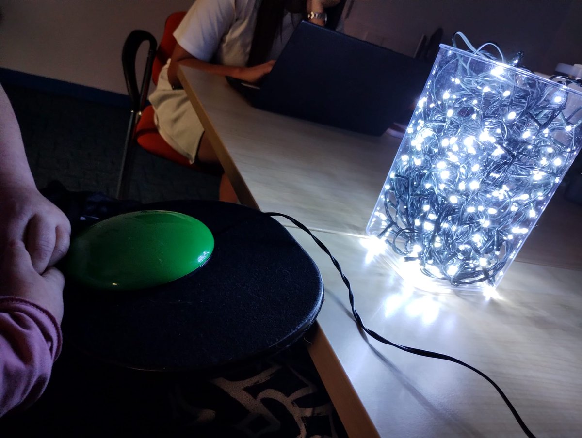 1_forget's tweet photo. Productive day of #AssistiveTechnology assessments today. We worked on choice-making with 2 switches, we used a single switch for #causeandeffect (with lights and bells), #eyegaze for #Choicemaking, eyegaze for #earlycommunication and #headswitch bells for cause & effect learning https://t.co/n137KRkbAb
