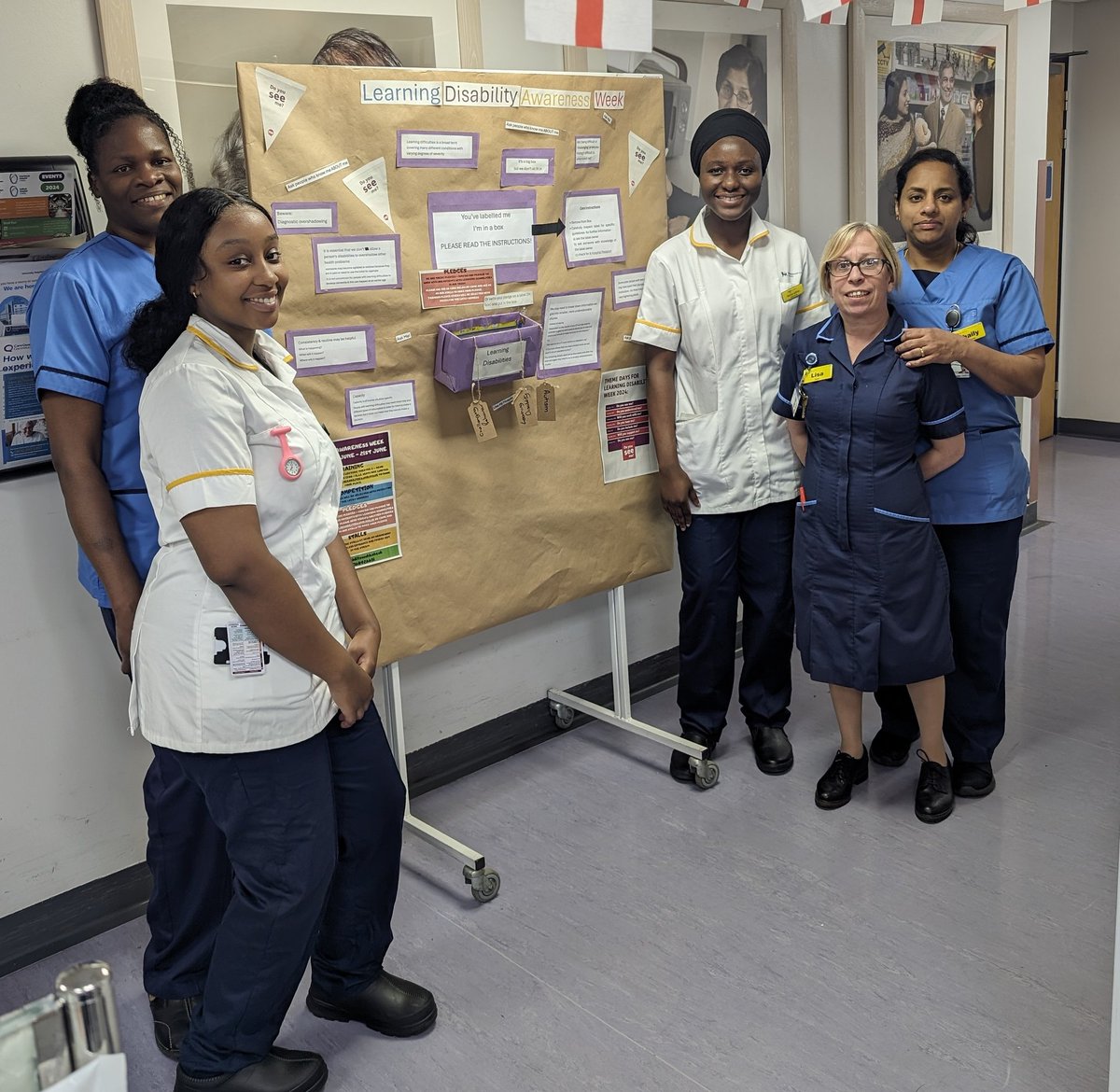 hove_virginia's tweet image. The OPAD team at Heartlands Hospital show off their unique LD Awareness board #LDweek 
#LearningDisabilityWeek2024