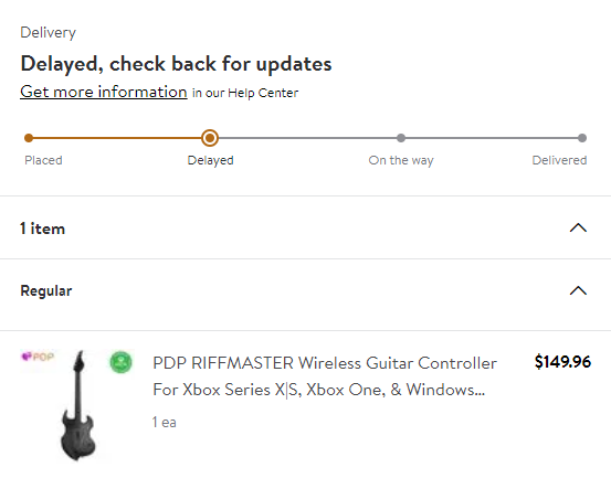 jordan_belinsky's tweet photo. @PDPgaming My Riffmaster pre-order from Walmart Canada ordered almost 2 months ago was supposed to deliver today and has not even been shipped. When will these pre-orders be shipping?? This is honestly ridiculous to launch a product and not even provide soft dates. https://t.co/hP4J4tVN9J