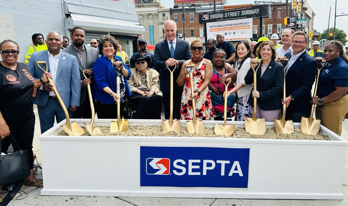 SEPTANews's tweet photo. #SEPTA today gathered with federal, state and local officials and other stakeholders at Erie Station to break ground on a new project that will make the #BroadStreetLine [B] station fully #accessible and deliver modern amenities for customers. https://t.co/CMWXJU86Do https://t.co/cl7hmdldr7