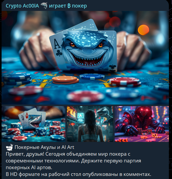 crypto_ac00la's tweet photo. 🦈Покерные акулы - это опытные и умелые игроки, которые с легкостью могут обыграть своих оппонентов. Они обладают отличным знанием теории покера, имеют огромный практический опыт и владеют множеством стратегий для достижения успеха. 
Скачать AI арты можно в тг канале https://t.co/tPYQ10Ek3x
