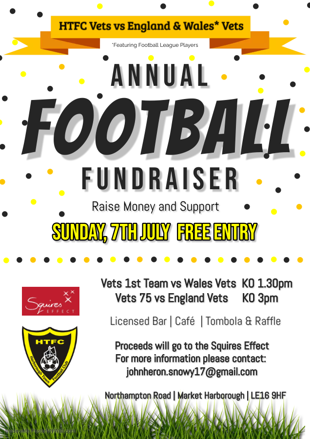 HarbTownFC's tweet photo. 𝗧𝗪𝗢 𝗪𝗘𝗘𝗞𝗦 𝗧𝗢𝗗𝗔𝗬 Harborough Town Vets take on both the England and Wales Vets* for a fun filled afternoon. *Featuring Football League Players

Proceeds will go to the Squires Effect Charity who provide life changing support &amp; help the less fortunate. (Charity 1150606) https://t.co/0av8sDRHfr