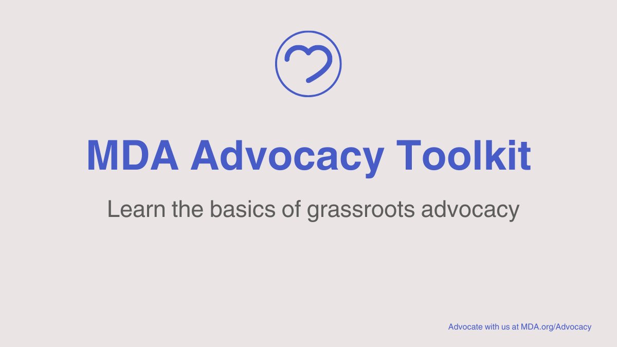 Text "MDA Advocacy Toolkit" and "Learn the basics of grassroots advocacy"