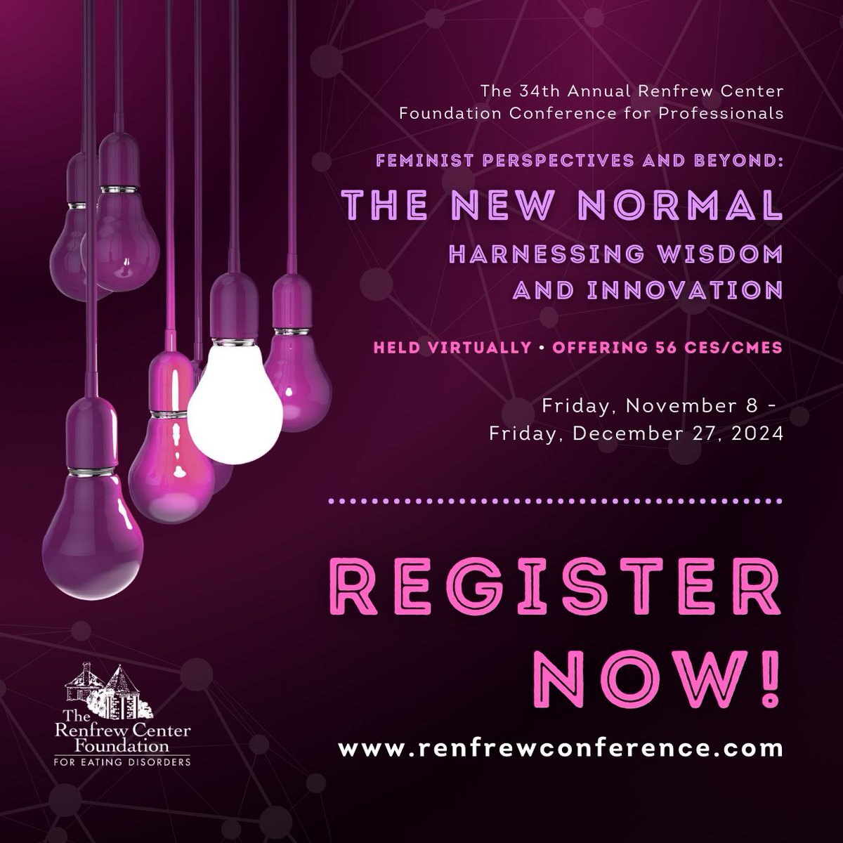 🎉 Exciting News! 🎉

We are thrilled to announce that registration for the 34th Annual Renfrew Center Foundation Conference is now officially OPEN! 

📅 Dates: November 8th – December 27th, 2024  

🔗 Register Now: ow.ly/aA6w50SiOvq