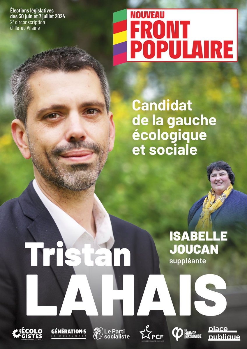 Les 30 juin et 7 juillet, avec <a href="/tlahais/">Tristan Lahais</a> pour le #NouveauFrontPopulaire, nous aurons un candidat pour toute la gauche écologiste et sociale dans la #circo3502. Face au désordre Macron et au danger Le Pen, faisons gagner partout ses candidats et candidates ! 💪✊