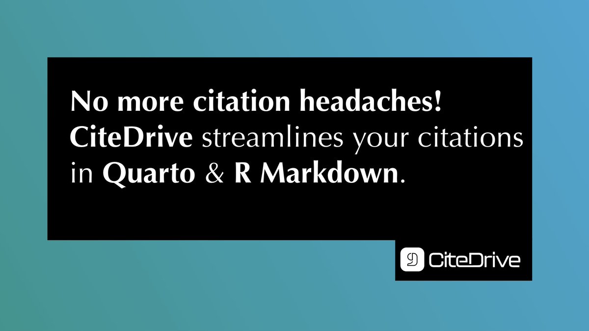 datanautes's tweet photo. Level up your writing with effortless citations!   @CiteDrive integrates seamlessly with Quarto &amp; R Markdown for @RStudio.  #RStats #QuartoPub  #RMarkdown Learn more: 🔗👇👇👇https://t.co/kT5vdOnXX5 https://t.co/YqYGHjpwZZ