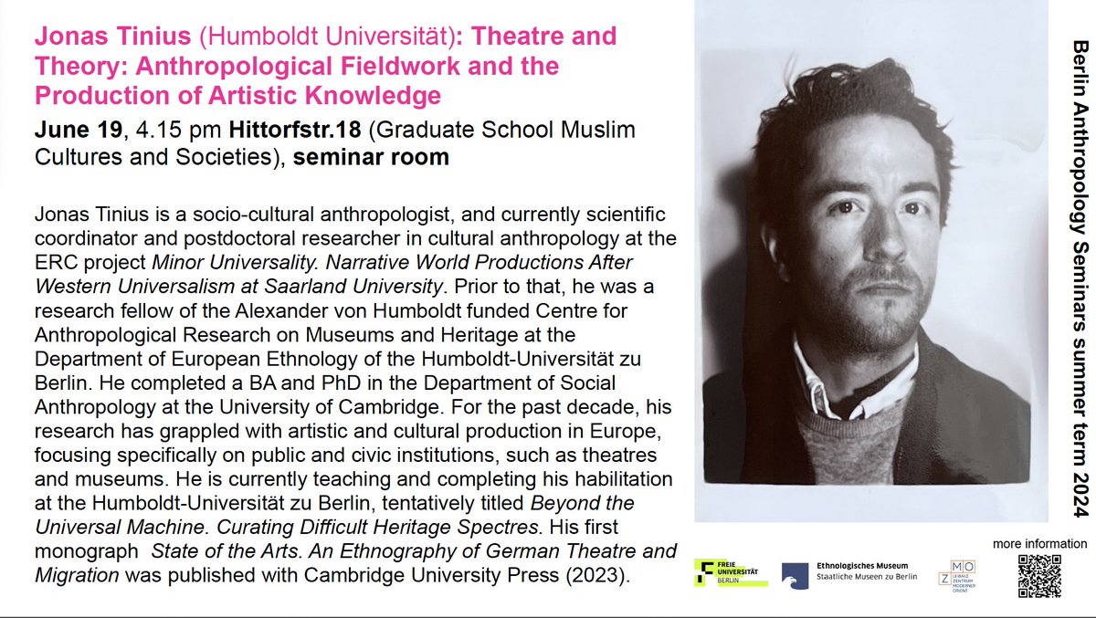 Claudia Liebelt @claulie.bsky.social (@clau_lie) on Twitter photo How do contemporary cultural producers position themselves in relation to the tumultuous history of German state patronage and the tradition of "Bildung"? This Wed., Jonas Tinius will talk about his ethnography of a theatre in the post-industrial Ruhr region. Join us <a href="/FU_Berlin/">Freie Universität</a> How do contemporary cultural producers position themselves in relation to the tumultuous history of German state patronage and the tradition of "Bildung"? This Wed., Jonas Tinius will talk about his ethnography of a theatre in the post-industrial Ruhr region. Join us <a href="/FU_Berlin/">Freie Universität</a>