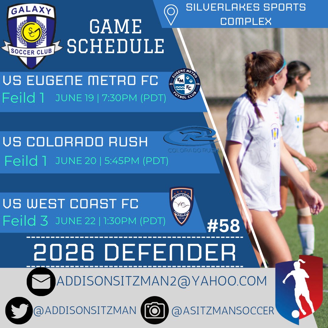 Addison Sitzman 2026 (@addisonsitzman) on Twitter photo So excited to play some great competition at the Girls Academy Summer Playoffs this weekend in Norco, California! See my schedule below⬇️⬇️<a href="/GalaxySCIL/">Galaxy Soccer Club</a> <a href="/ImYouthSoccer/">ECNL/GA/Recruiting/College Soccer</a> <a href="/PrepSoccer/">Prep Soccer ⚽️</a> <a href="/TheSoccerWire/">SoccerWire</a> <a href="/GAcademyLeague/">Girls Academy</a> So excited to play some great competition at the Girls Academy Summer Playoffs this weekend in Norco, California! See my schedule below⬇️⬇️<a href="/GalaxySCIL/">Galaxy Soccer Club</a> <a href="/ImYouthSoccer/">ECNL/GA/Recruiting/College Soccer</a> <a href="/PrepSoccer/">Prep Soccer ⚽️</a> <a href="/TheSoccerWire/">SoccerWire</a> <a href="/GAcademyLeague/">Girls Academy</a>