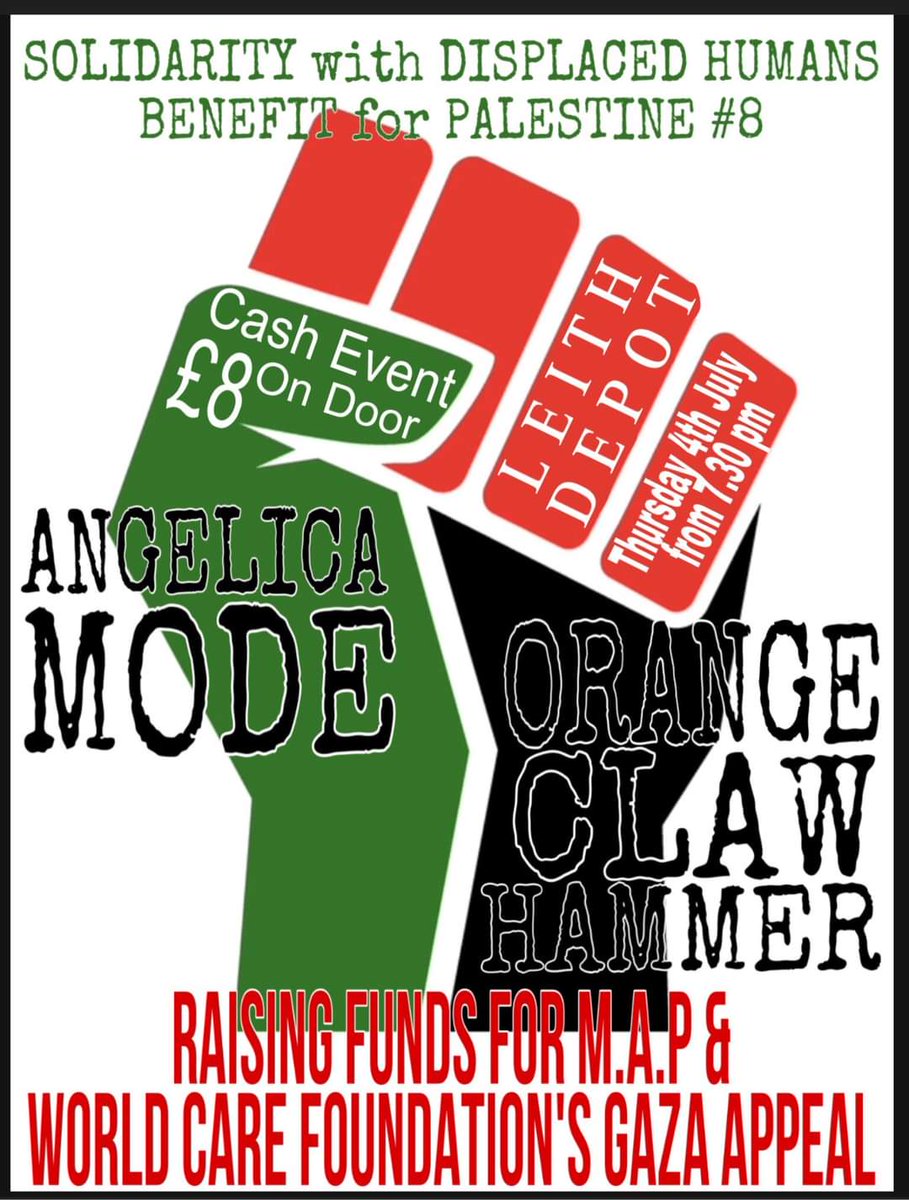 Angelica Mode (@angelica_x_mode) on Twitter photo 🚨Next Show🚨
We'll be playing <a href="/leithdepot/">LEITH DEPOT</a> on July 4th for Solidarity with Displaced Humans, benefit for Palestine.
Also on the bill are Orange Claw Hammer.
Tickets £8 on the door.
Come down and support a great cause ❤️
#palestine #music #solidarity #independenceday 🚨Next Show🚨
We'll be playing <a href="/leithdepot/">LEITH DEPOT</a> on July 4th for Solidarity with Displaced Humans, benefit for Palestine.
Also on the bill are Orange Claw Hammer.
Tickets £8 on the door.
Come down and support a great cause ❤️
#palestine #music #solidarity #independenceday