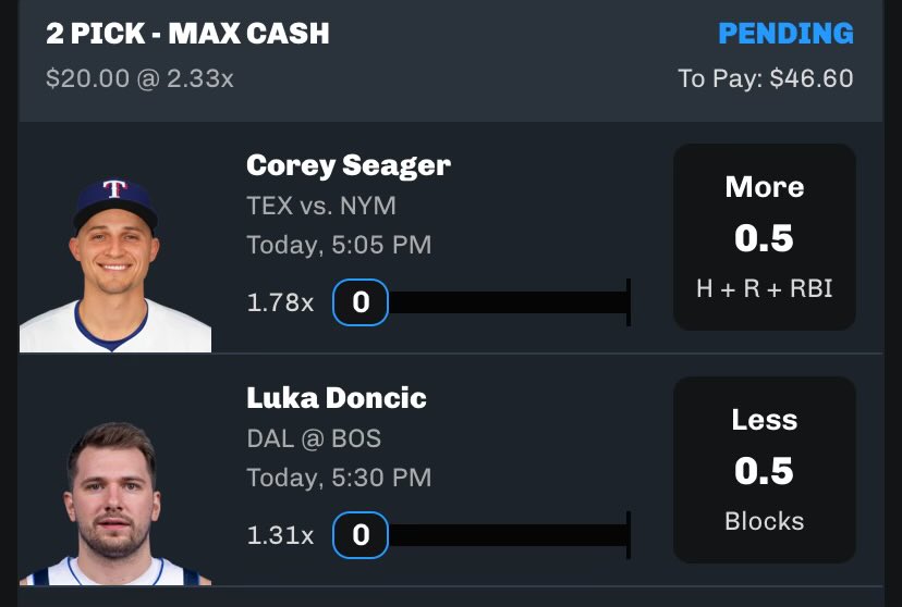 WOLFYDFS's tweet photo. 6/17 Discount Entry #6 

🟢Corey Seager 0.5 H+R+RBI Over🟢
🟢Luka 0.5 Blocks Under🟢

#GamblingTwitter #GamblingX #MLB   #prizepickslocks #PrizePicks #prizepicksmlb #mlbbetting #Sleeper #SleeperApp #nba          #PrizePickNBA #chalkboard https://t.co/oSUkpFzuQU