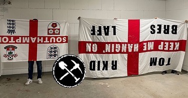 Awaydays23's tweet photo. Serbian Ultras with more stolen England flags and banners 🇷🇸 #EURo2024 https://t.co/2JHxkkrzNR