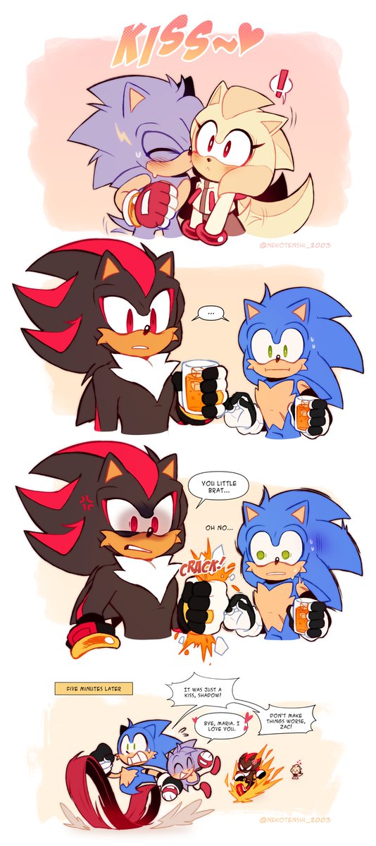 A kiss and RUN!💕 #shadowthehedghog #sonicthehdgehog #ZacxMaria