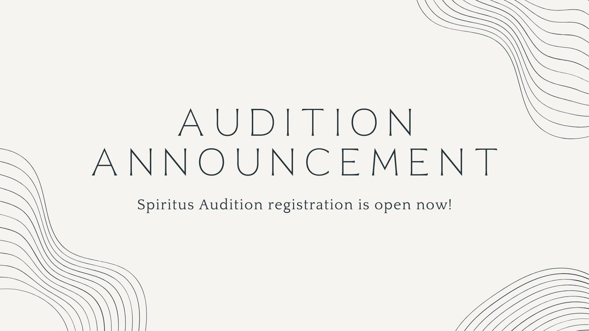 It's here! The Spiritus audition announcement! Click the link below for more details regarding the audition process and to sign up!

docs.google.com/forms/d/e/1FAI…