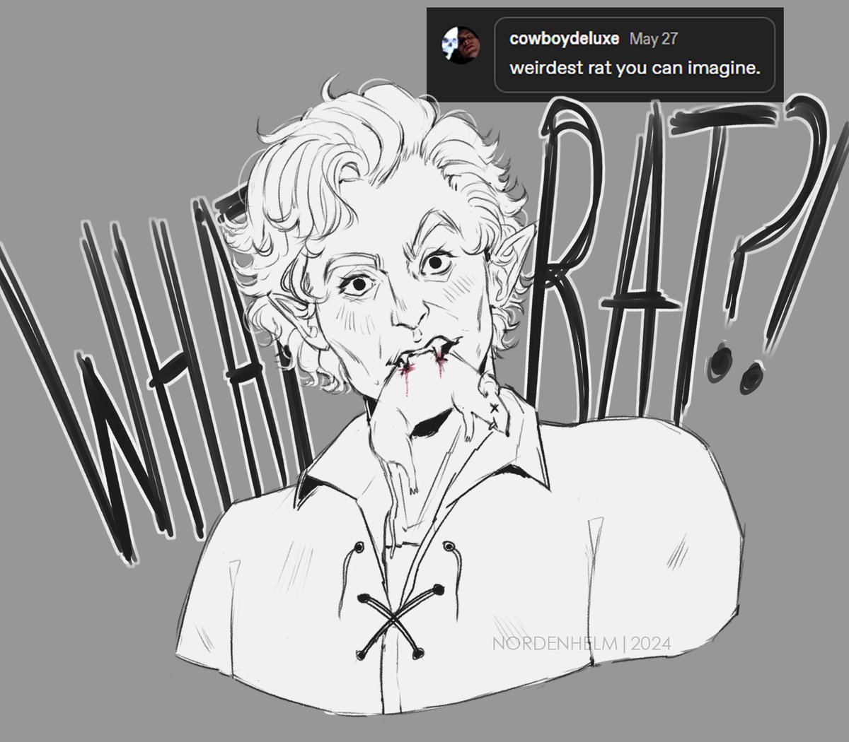 nordenhelm's tweet photo. Tumblr request #4: #astarion #BG3fanart #bg3
 i had no idea what to draw, bc i never drew rats before, so... i just drew astarion instead 💀 https://t.co/7bTkpvhPYU