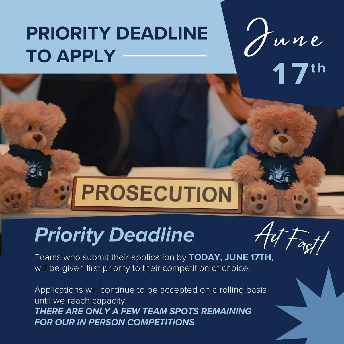 The priority deadline to apply is TODAY!

Be sure to submit your applications today to make your Empire journey a reality. 🎉 Head to empiremocktrial.org to get started!

Drop a comment in below where you’ll be competing 👇

#empiremocktrial #prioritydeadline #applynow
