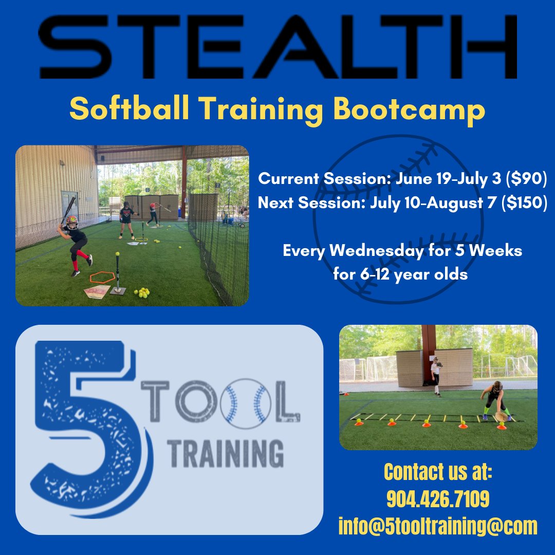 Looking to get your softball player in for some extra work this summer? We have our Stealth Training Bootcamps going on ALL SUMMER LONG!!! 

Our current session continues this Wednesday, and our next sessions begins on July 10th! Pre-register at 5tooltraining.com/stealth-traini…