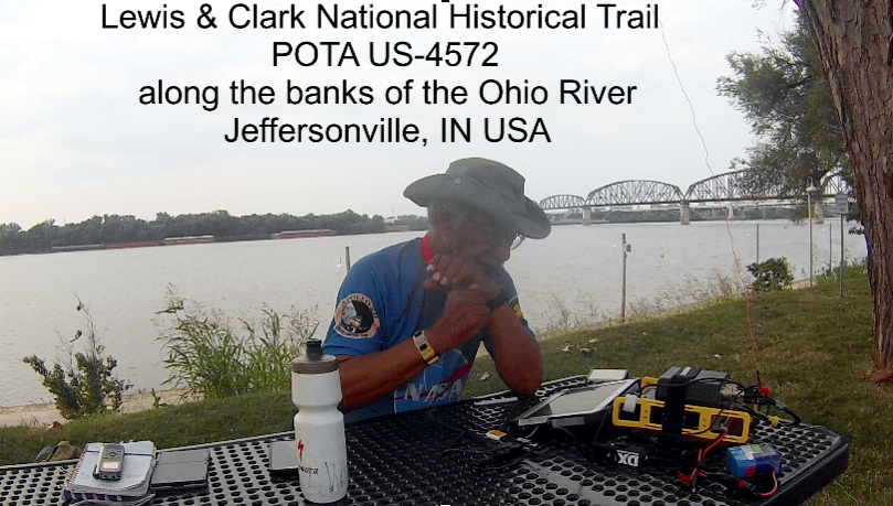 N4JAW's tweet photo. Nothing like spending an early morning along the banks of the Ohio River at Jeffersonville, IN. USA waterfront on the #lewisandclarknationalhistoricaltrail operating #AmateurRadio #HamRadio FT8 #QRPradio #QRP #ft817 #signalink https://t.co/Euc7H7yQw2
