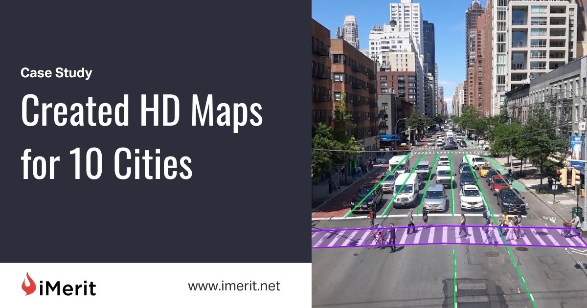 iMeritDigital's tweet image. Read Now: hubs.ly/Q02C7FNb0  
iMerit worked with a self-driving car company for a scalable HD mapping solution to create high-definition maps of major US cities to facilitate pilot programs for their autonomous vehicle rollout.

#HDmapping #AV #ComputerVision