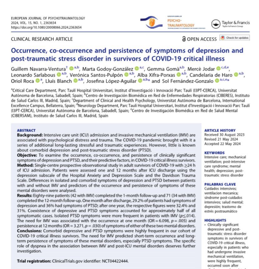 Sol Fernández (@sol_fergo) on Twitter photo Happy to share the nice work of <a href="/NavarraVentura/">Guillem Navarra Ventura</a> and the group Translational Research in the Criticall Ill Patient from the <a href="/I3ptT/">Institut d'Investigació i Innovació Parc Taulí</a>
🔸Read the paper🔸lnkd.in/d8h-mBdG
#mentalhealth #ICUsurvivors #PICS
<a href="/CriticsTauli/">UCI Parc Taulí</a> @Ciberes <a href="/CIBER_SAM/">CIBERSAM</a> <a href="/CIBERSAM_029/">CIBERSAM_G29TAULI</a> Happy to share the nice work of <a href="/NavarraVentura/">Guillem Navarra Ventura</a> and the group Translational Research in the Criticall Ill Patient from the <a href="/I3ptT/">Institut d'Investigació i Innovació Parc Taulí</a>
🔸Read the paper🔸lnkd.in/d8h-mBdG
#mentalhealth #ICUsurvivors #PICS
<a href="/CriticsTauli/">UCI Parc Taulí</a> @Ciberes <a href="/CIBER_SAM/">CIBERSAM</a> <a href="/CIBERSAM_029/">CIBERSAM_G29TAULI</a>