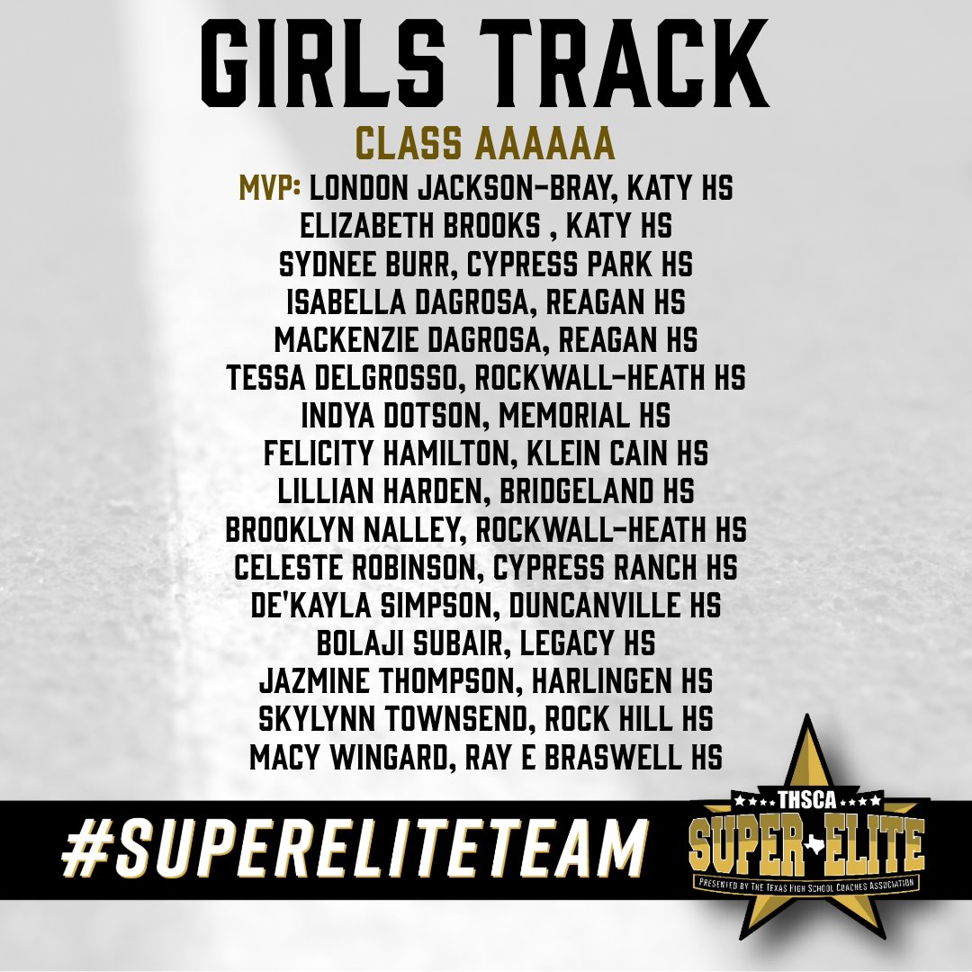 #SuperEliteTeam results for 6A Girls Track &amp; Field are IN!👟 Congrats to these deserving athletes🤩 #THSCAstrong 

🔗 Click here to view the list thsca.com/super-elite-te…