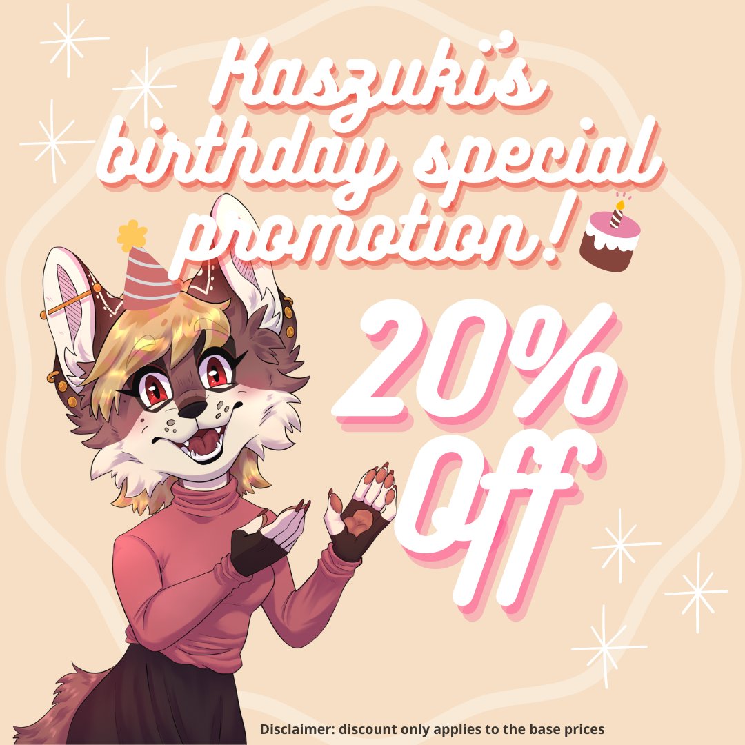 ✨🎂MY BIRTHDAY PROMOTION ✨

for this month until the first weeks of July this promoción will be active, you can contact me via Dm, telegram or Gmail 🥺🎂🩷