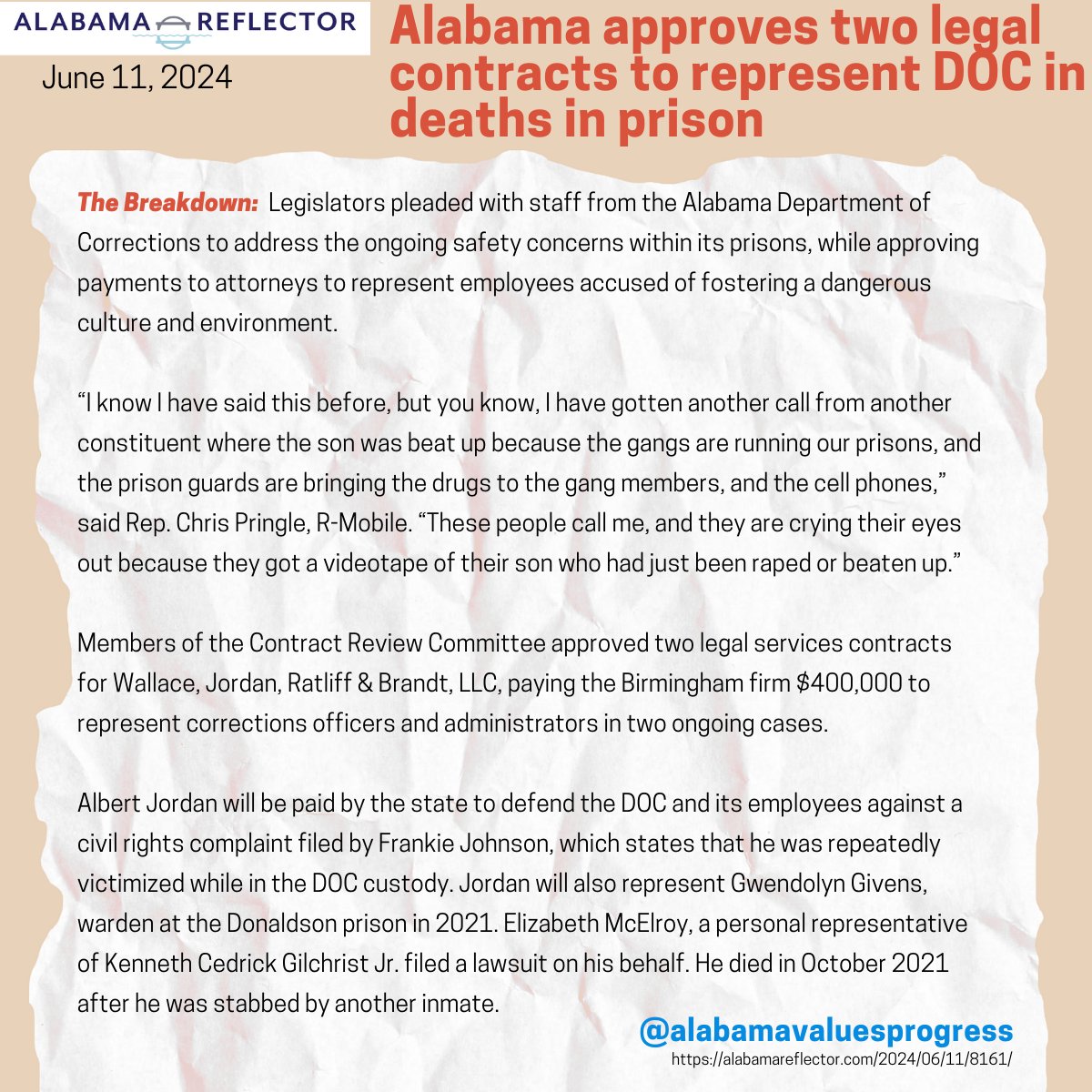 AVProgress's tweet image. #ICYMI this week:

- Florida’s ban on medical treatments for trans youth ruled unconstitutional

- Alabama AG Marshall leads lawsuit attempting to overturn decision requiring employers to cover gender-affirming healthcare

- Two new contracts with Bham law firm to represent #ADOC