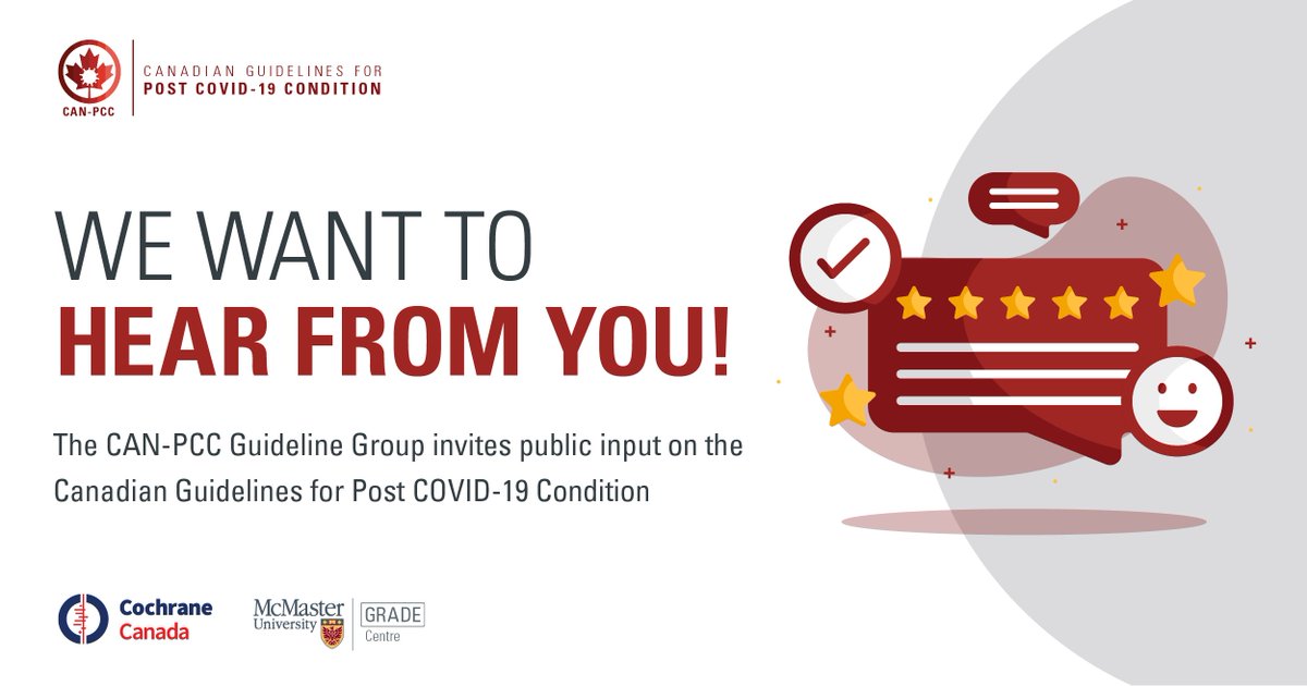 Share your feedback on a survey on the Canadian Guidelines for Post COVID-19 Condition.
Please visit the CAN-PCC website to complete this survey and learn more. Survey closes on Monday June 24, 2024 at 11:45 PM EDT.
canpcc.ca/public-comment/
