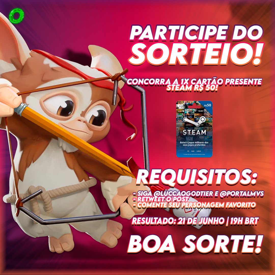 Sorteio pra quem ta querendo as skins novas da mascara mas ta liso 🫵 (vulgo você)

Sorteio de 01 Cartão Presente de R$50,00 junto com o <a href="/PortalMVS/">Portal MultiVersus 🇧🇷</a>!

Para concorrer:
1- Seguir <a href="/luccaogodtier/">F4TALITY luccao</a> (eu) e <a href="/PortalMVS/">Portal MultiVersus 🇧🇷</a> 
2- Retweetar esse Post
3- Comentar seu personagem favorito. (chuva de