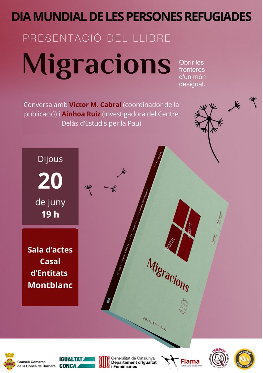 📢 Des d Conca Terra d'Acollida, Fundació Solidària La Flama i Servei d'Atenció a Persones Immigrades, Emigrades i Refugiades del CCCB us convidem a la presentació de "Migracions. Obrir les fronteres d'un món desigual" pel Dia Mundial de les Persones Refugiades. Més  info 👇