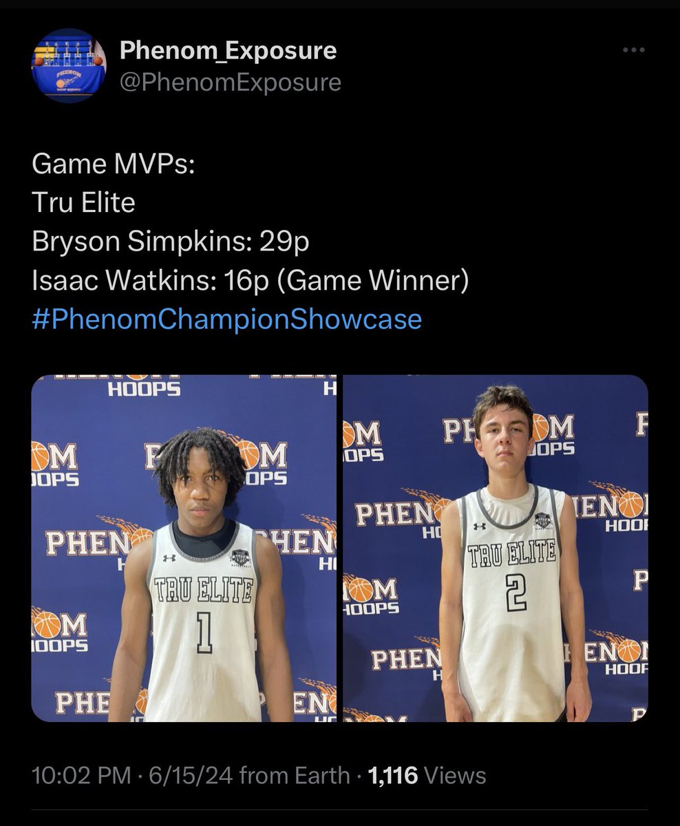 Coach Jay (@jayywitit) on Twitter photo Exciting weekend for Tru Elite Basketball! 16U bounced back strong to finish 3-1, while 15U dominated with a perfect 4-0 record, clinching the championship. <a href="/Phenom_Hoops/">Phenom Hoop Report</a> <a href="/PhenomExposure/">Phenom_Exposure</a> <a href="/ty1ewis/">Tyler Lewis</a> <a href="/POBScout/">Patrick O'Brien</a> #TruEliteBaksetball #PhenomChampionShowcase Exciting weekend for Tru Elite Basketball! 16U bounced back strong to finish 3-1, while 15U dominated with a perfect 4-0 record, clinching the championship. <a href="/Phenom_Hoops/">Phenom Hoop Report</a> <a href="/PhenomExposure/">Phenom_Exposure</a> <a href="/ty1ewis/">Tyler Lewis</a> <a href="/POBScout/">Patrick O'Brien</a> #TruEliteBaksetball #PhenomChampionShowcase