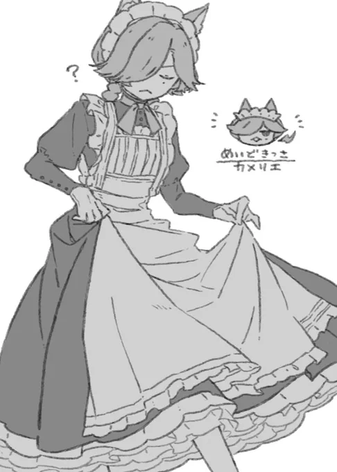 @PixivF_TL キツネメイド喫茶かめりえのこと考えてる(落書き) 