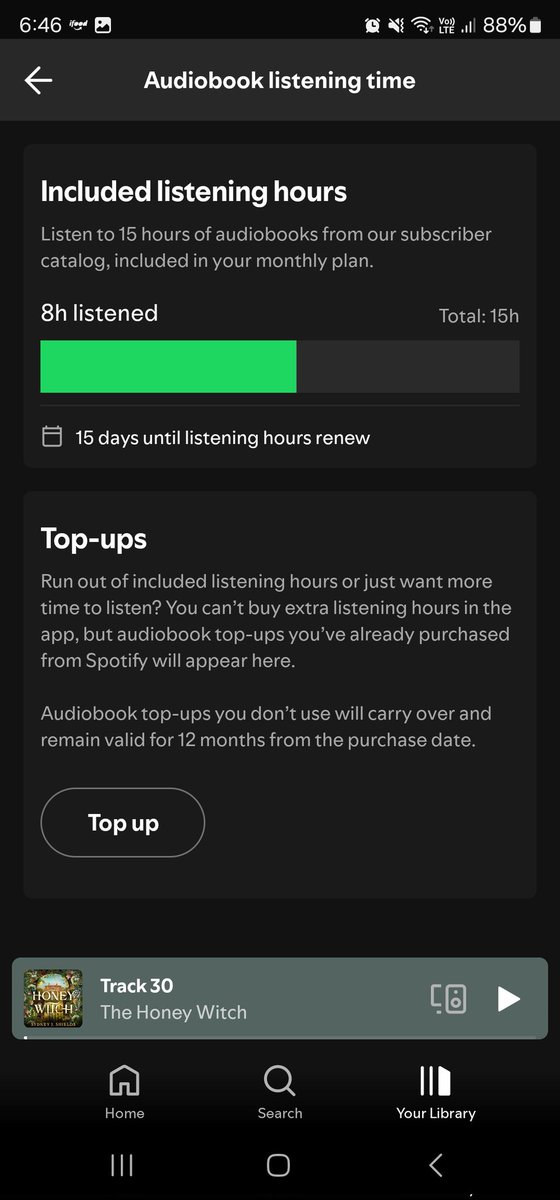 theecozybee's tweet image. @SpotifyCares @spotify this is absolutely ridiculous 😒

I pay $10.99/month USD and ONLY get 15 hours of listening for audio books?

Another 10hours (not even enough to finish my book) is 12.99?!?! 🤬 I can't even listen to the same book twice?!?! 😫

Capitalism has got me f'd up