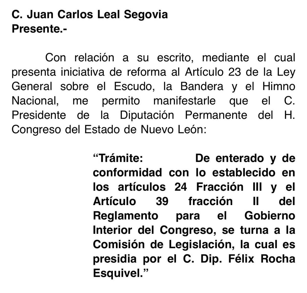CarlosLeal's tweet photo. El Congreso de NL aceptó y dio turno a la Comisión de Legislación nuestra iniciativa para que el gobierno en turno NO coloque banderas ideológicas 🏳️‍🌈🏳️‍⚧️ en edificios públicos. 💪🏻

En los edificios públicos solo ondeará la Bandera Nacional 🇲🇽 y NO banderas ideológicas 🏳️‍🌈 ❌. https://t.co/61T5OqcDUn