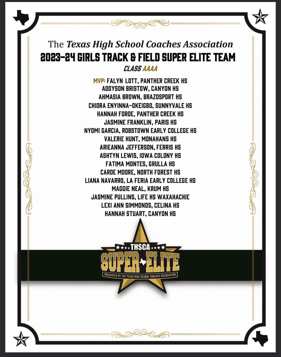 Congrats to <a href="/ahmasiaa/">Ahmasia Brown</a> for being selected to the 4A Girls Track and Field Super Elite Team. Crowning achievement on a great high school career. Next stop <a href="/LamarUniversity/">Lamar University</a> … 

#AnchorDown