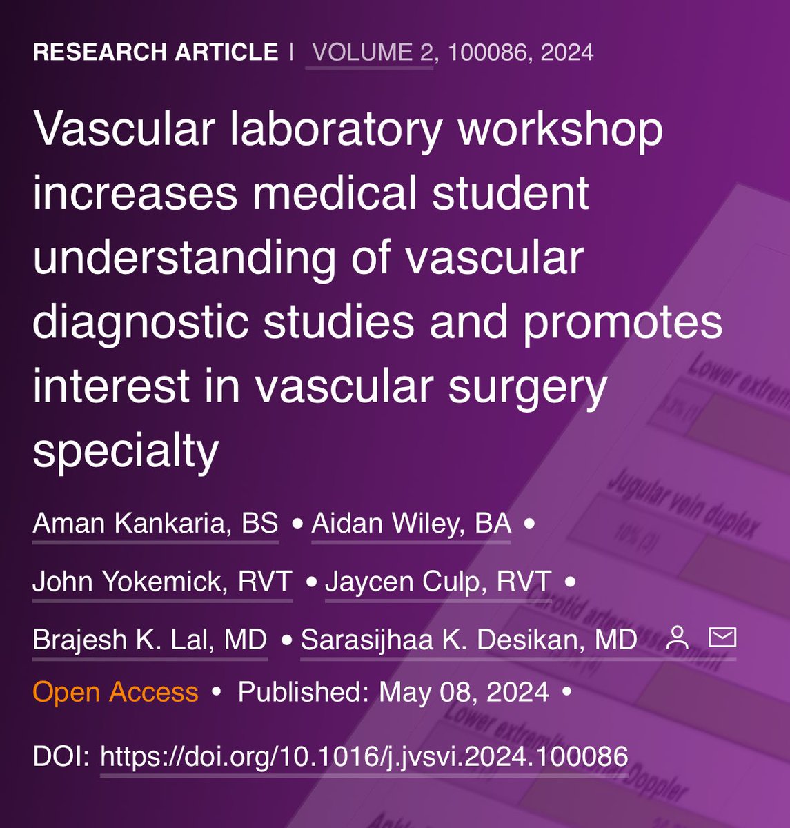 Sarasi Desikan (@sarasid_md) on Twitter photo The vascular lab is an underutilized resource for education and recruitment. Who else thinks ultrasound and vascular lab testing should be a standardized part of #meded? 🙋🏽♀️
Huge thanks to our amazing vascular techs!
sciencedirect.com/science/articl…
<a href="/The_CVR/">The Center For Vascular Research</a> <a href="/AKankaria_/">Aman Kankaria</a> <a href="/Aidan_Wiley_/">Aidan Wiley</a> The vascular lab is an underutilized resource for education and recruitment. Who else thinks ultrasound and vascular lab testing should be a standardized part of #meded? 🙋🏽♀️
Huge thanks to our amazing vascular techs!
sciencedirect.com/science/articl…
<a href="/The_CVR/">The Center For Vascular Research</a> <a href="/AKankaria_/">Aman Kankaria</a> <a href="/Aidan_Wiley_/">Aidan Wiley</a>