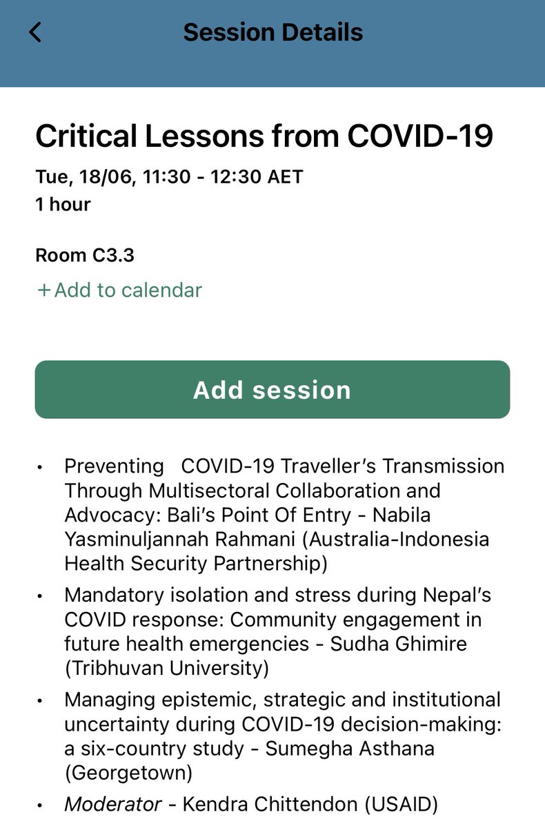 Are you <a href="/GHS_conf/">Global Health Security 2026 (9 June - 12 June)</a> this morning ? 

And are interested in learning about #uncertainty #governance and #DecisionMaking during #covid19 

Then please join our session 👇🏼 at 11:30am

I will present findings from our 6 country analysis

<a href="/georgetown_ghss/">The Center for Global Health Science & Security</a> <a href="/ClaireJStandley/">Dr. Claire Standley</a>