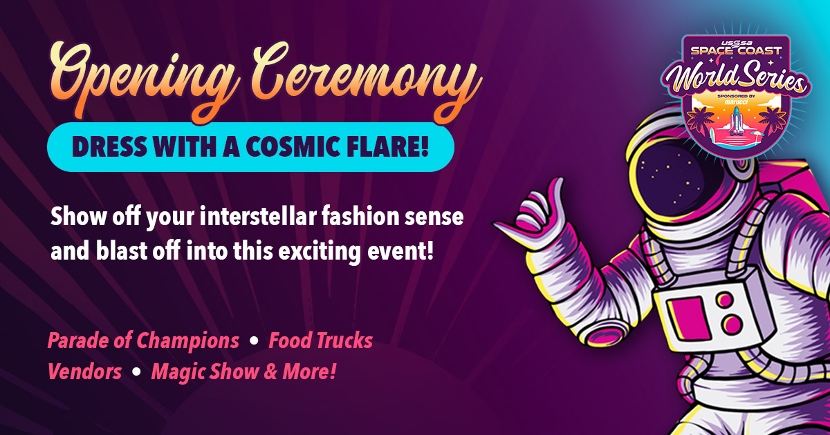 We're less than 1️⃣ week away from our 2024 Space Coast World Series Opening Ceremony! 🥳 

Comment below if you have your cosmic flare fit ready ⬇️
🚀🪐☄️👩‍🚀

#SCWS #PlayUSSSA