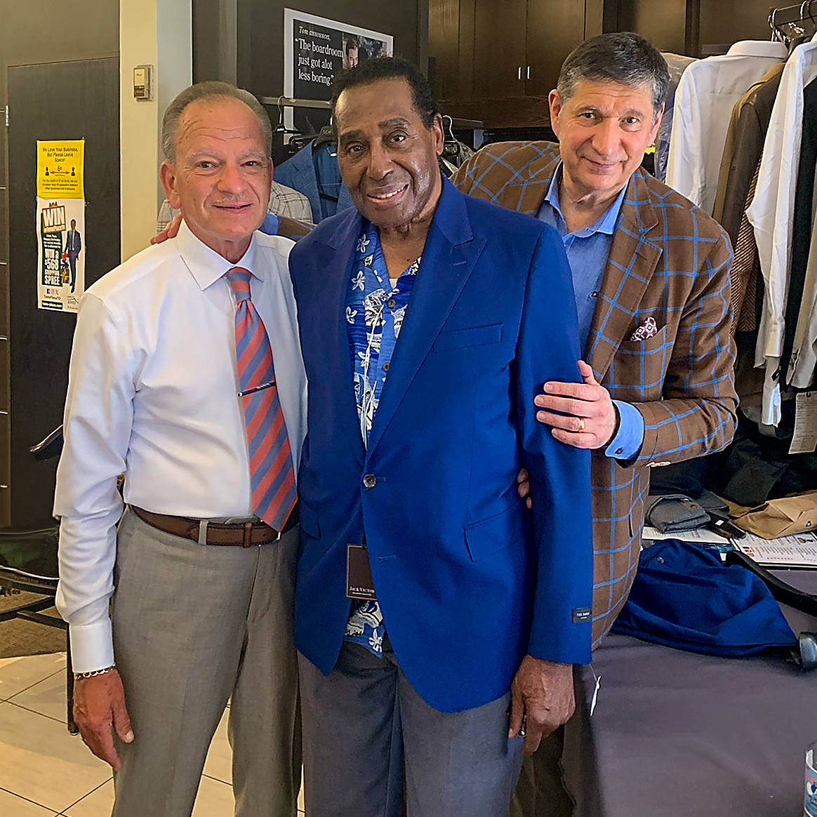 TomsPlaceTO's tweet photo. When Drifters legend, Rick Sheppard, stopped by the store today for a blue suit we decked him out in a Jack Victor suit - the best weavers from Italy, handcrafted in Montreal - Wow! if a suit could sing! Rick, you look great! #drifters #menswear #jackvictorsuits #suitstoronto https://t.co/9hCphRIF6z