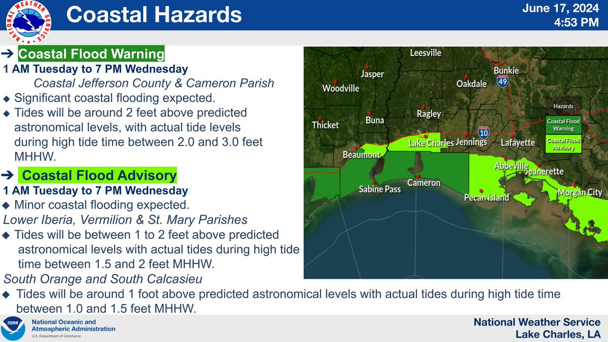 Good afternoon,

The National Hurricane Center is now issuing forecasts for Potential Tropical Cyclone 1 (PTC 1). Heavy rainfall will last through Wednesday and coastal flooding will occur through Thursday. Make sure to stay weather-aware this week, as the forecast could change!