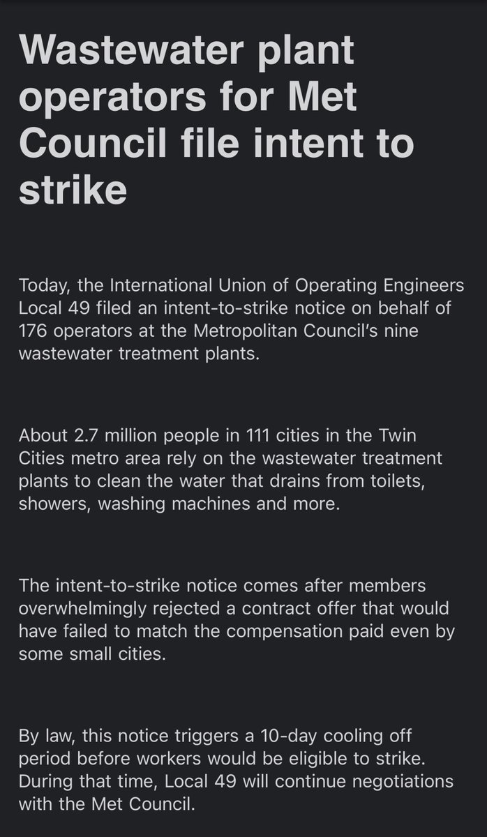 Inbox: Met council waste water treatment workers who are unionized with IUOE Local 49 filed an intent to strike