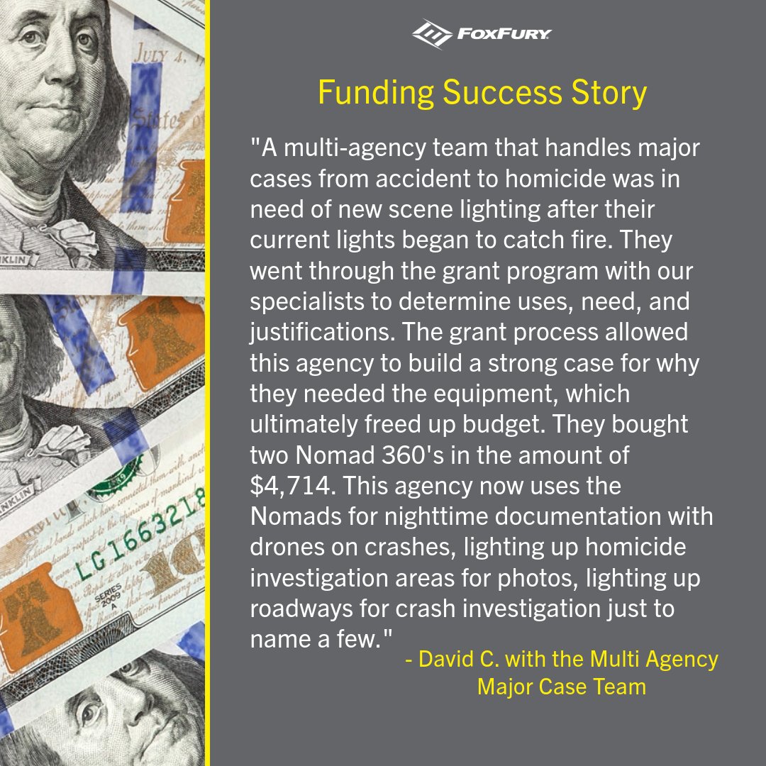 foxfuryLED's tweet image. Have you heard of our amazing Grant program that we offer here at FoxFury? Read the recent Funding Success Story below and see how your department could benefit from our grant program! 

Follow the link below to learn how you can apply today!
hubs.la/Q02C8bR80

#FoxFuryled