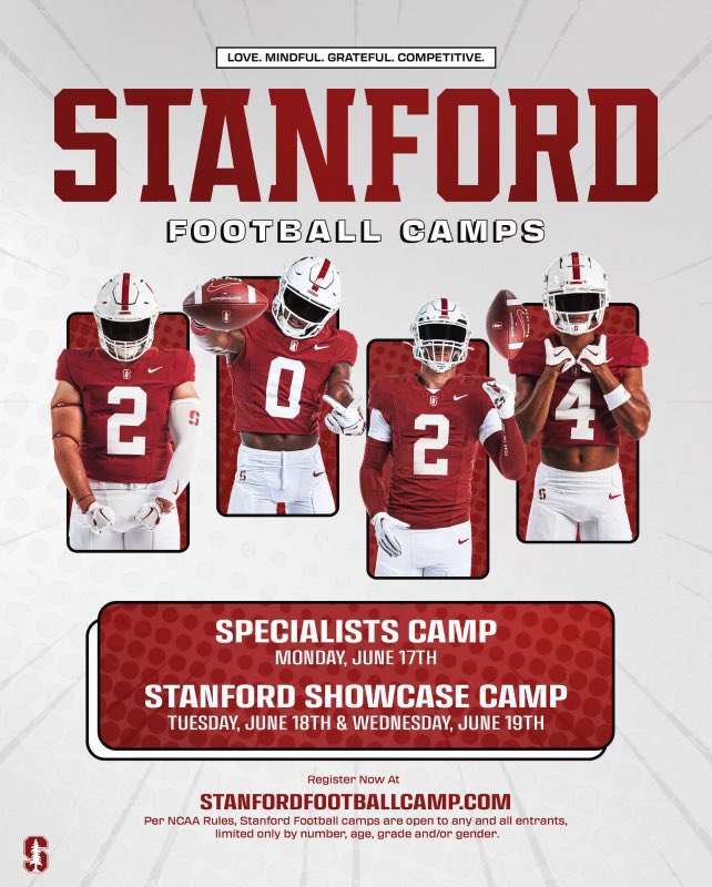 I will be attending the <a href="/StanfordFball/">Stanford Football</a> camp on Wednesday June 19th can’t wait to show what I can do <a href="/lem_adams/">Lem Adams</a> <a href="/BrandonHuffman/">Brandon Huffman</a>