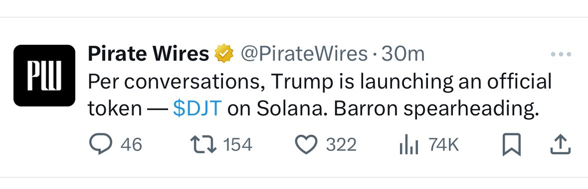 3orovik's tweet image. TRUMP IS LAUNCHING A SOLANA MEMECOIN

HIGHER imo