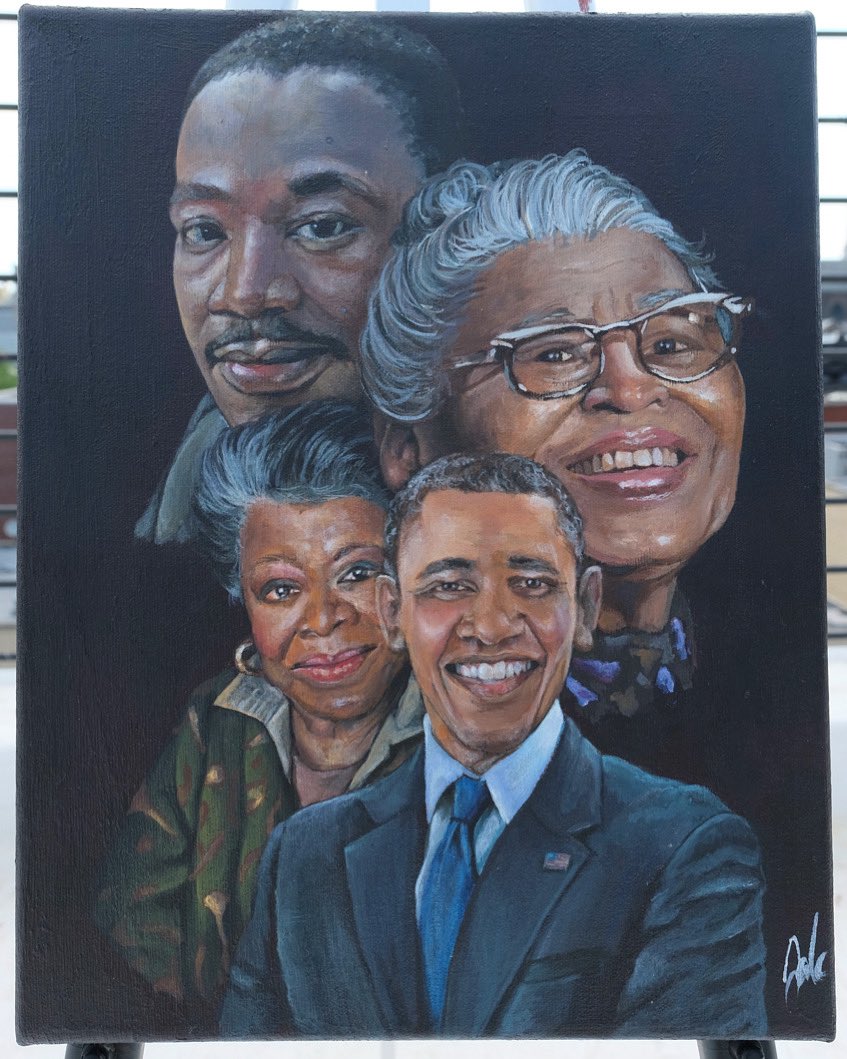mr_mel92's tweet photo. Introducing ‘Pillars of Hope,’ my latest painting which is 11x14 acrylic on Canvas. Celebrating the enduring legacies of Dr. Martin Luther King, Dr. Maya Angelou, Barack Obama, and Rosa Parks. 
#art 
#artist 
#juneteenth https://t.co/yEaZV4JO0v