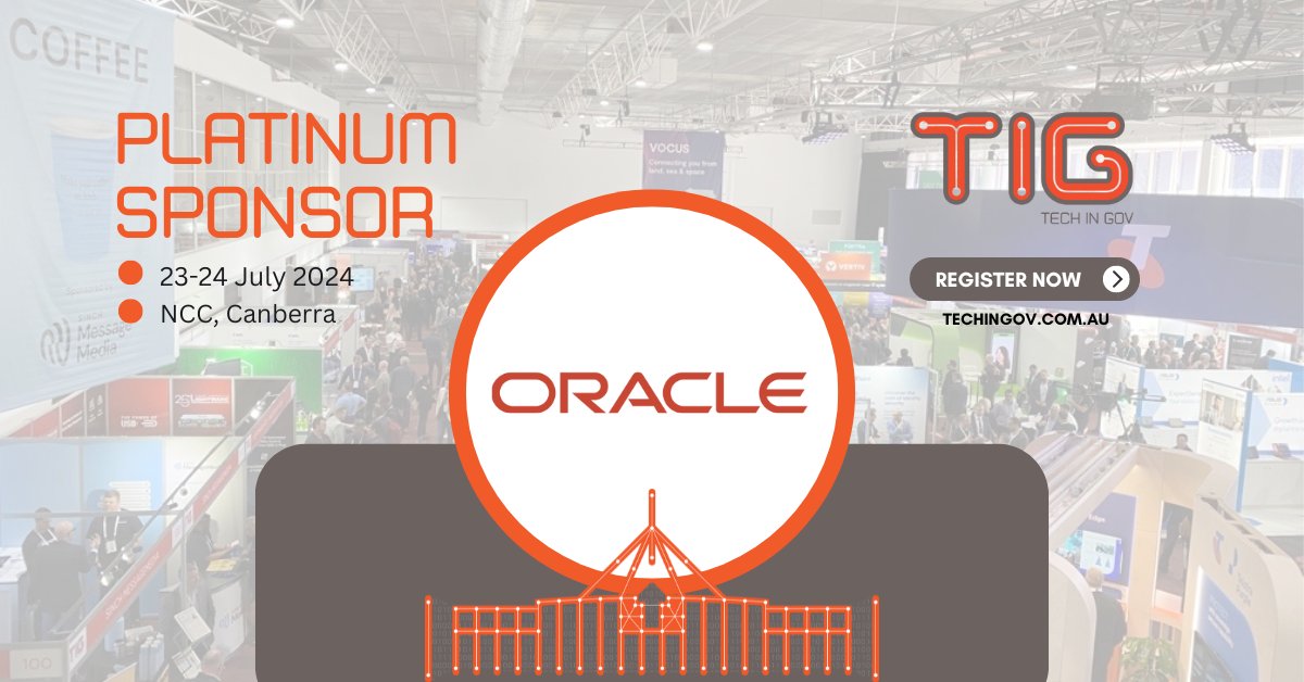 Oracle is proud to be platinum sponsor at <a href="/Techingov_AU/">Tech in Gov</a> in Canberra 23-24 July.  Meet the team as we showcase <a href="/Oracle/">Oracle</a> #Government Cloud for Government and Alistair Green shares how to transform Government Services in the Age of #AI. social.ora.cl/60145h6K6