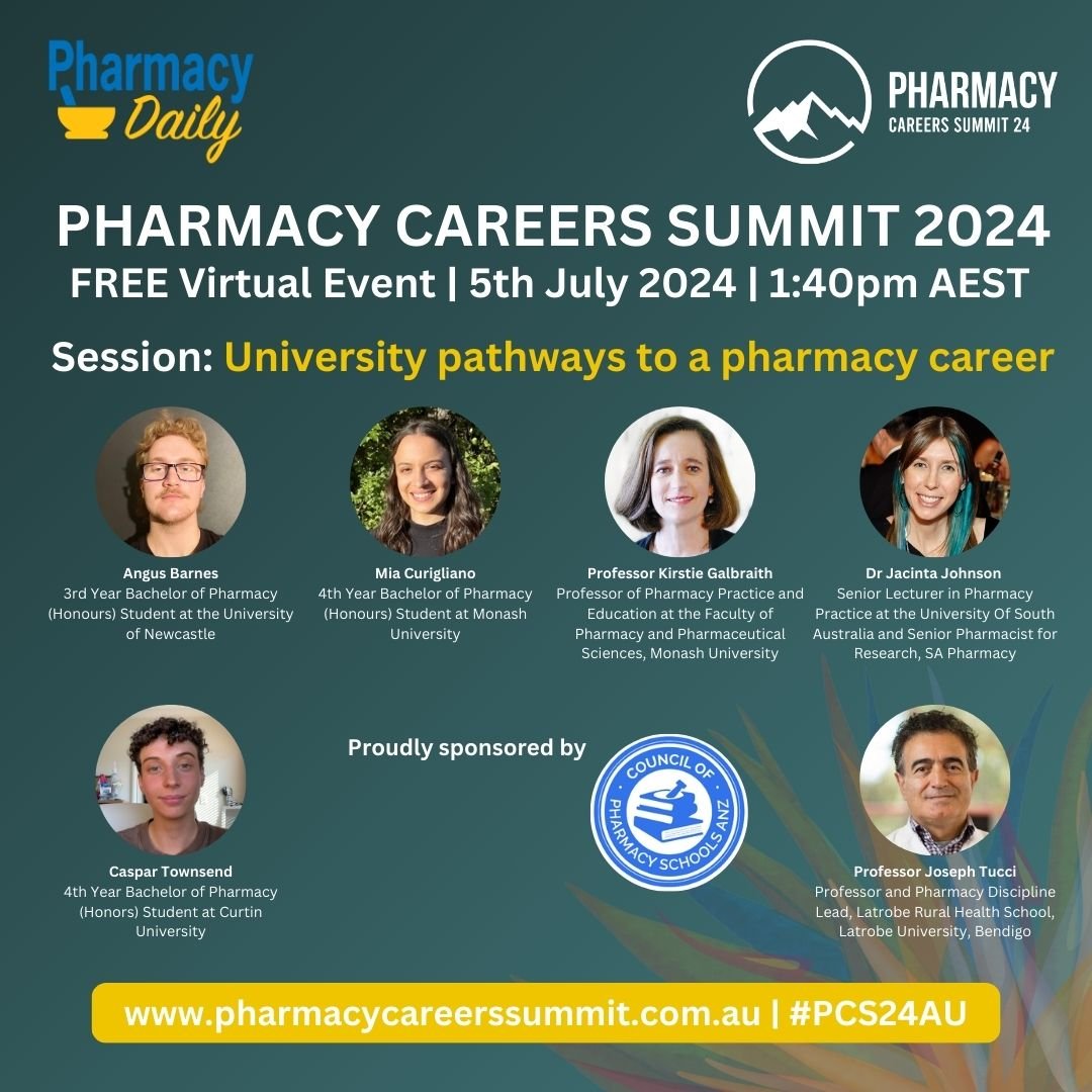 Do you know any teenagers considering a career in health? Encourage them to join online for this session at the FREE Pharmacy Careers Summit 2024 to find out more about studying pharmacy and being a pharmacist! #PCS24AU
Register at pharmacycareerssummit.com.au