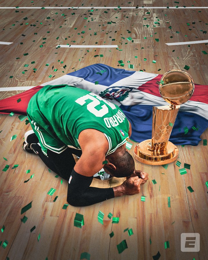 Felicito calurosamente a <a href="/Al_Horford/">Al Horford</a>, primer dominicano campeón de la #NBA con el triunfo de los #Celtics de Boston. Hijo del primer dominicano que jugó en la NBA y el primero que asistió a un Partido de Estrellas, su exitosa carrera como basquetbolista nos llena de orgullo.