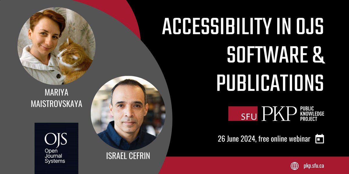 🗓️ #Accessibility in #OJS software and publishing webinar coming up June 26, 9 AM PST! 

pkp.sfu.ca/2024/04/30/acc…

Please share with those you know using #OpenJournalSystems🤝

<a href="/ORCID_Org/">ORCID Organization</a> <a href="/DOAJplus/">DOAJ</a> <a href="/eruditorg/">Érudit</a> <a href="/learnpublishing/">Find us on Blue! sfupublishing.bsky.social</a> <a href="/sfu_library/">We're not here anymore -- SFU Library</a> <a href="/relawanjurnalid/">Relawan Jurnal Indonesia (RJI)</a> <a href="/EdinDiamond/">Edinburgh Diamond</a>