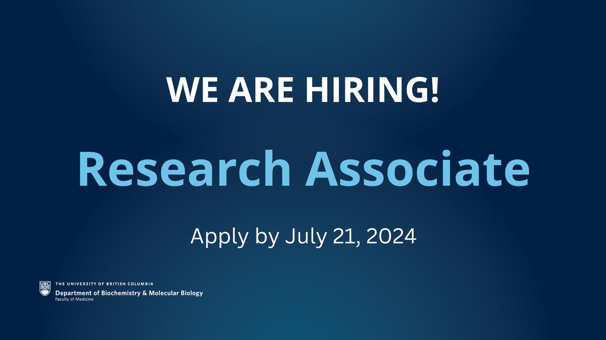 UBC Biochemistry & Molecular Biology (@ubcbiochemistry) on Twitter photo 📢 We are hiring!
The Strynadka Lab <a href="/UBCbiochemistry/">UBC Biochemistry & Molecular Biology</a> invites applications for a Research Associate.
Apply by July 21, 2024
ubc.wd10.myworkdayjobs.com/en-US/ubcfacul… 📢 We are hiring!
The Strynadka Lab <a href="/UBCbiochemistry/">UBC Biochemistry & Molecular Biology</a> invites applications for a Research Associate.
Apply by July 21, 2024
ubc.wd10.myworkdayjobs.com/en-US/ubcfacul…