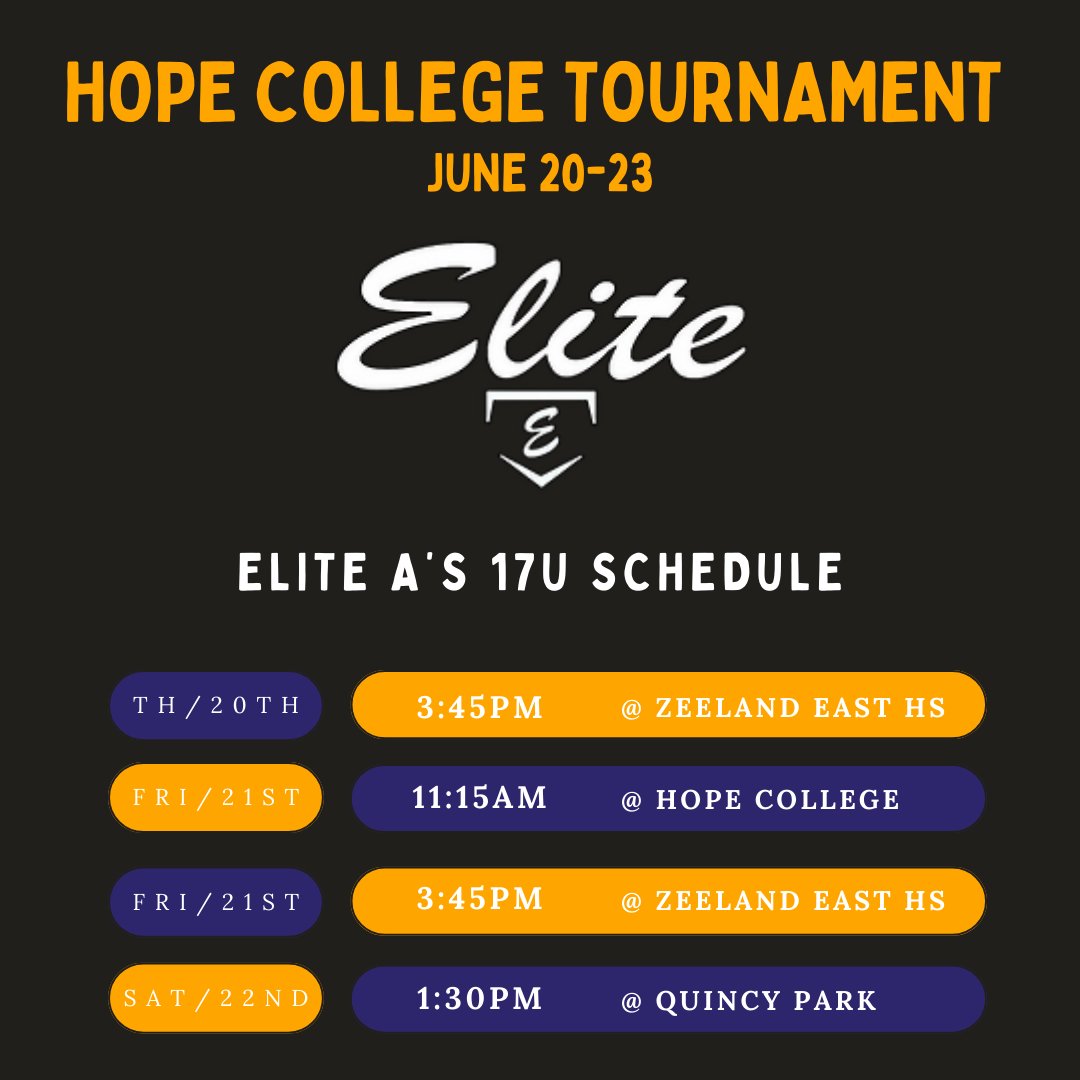 Excited for another weekend of competition at the <a href="/HopeCollegeBSB/">Hope Baseball</a> summer tournament!

Here is our schedule for the week⬇️